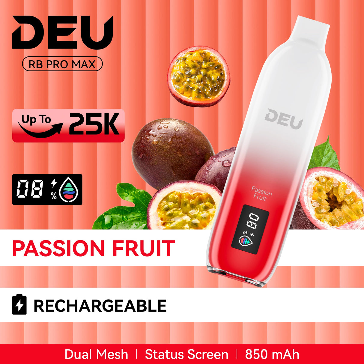 DEU RB 25K PRO MAX+ Disposable Vape - Passion Fruit
